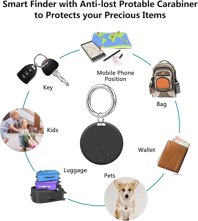 Aircawin Mini GPS Tracker, Key Item Finder Locator,No Monthly Fee App for iOS/Android 2023 Latest,Portable Anti-Lost Bluetooth Tag Item Tracker for Luggages/Kids/Pets/Phone/Wallet/Bag-2Pcs-Black+White
