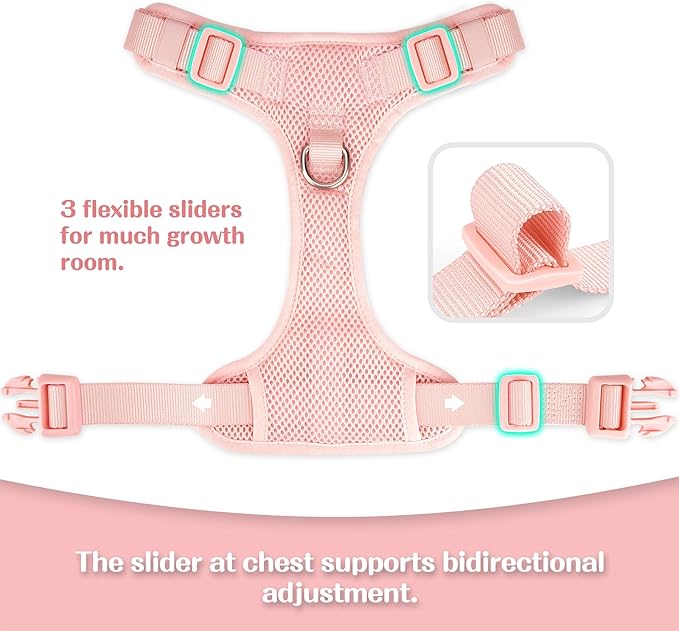 No Pull Dog Harness for Small Medium Large Dogs - Adjustable 2 Layer Mesh Dog Vest with Dual Clip, Escape Proof, Quick Release, Lightweight Breathable Mesh for Walking Hiking (Light Pink,XL)