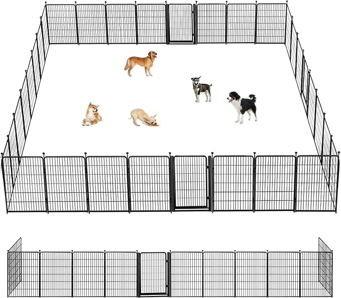 Dog Playpen Outdoor, 40 inch 40 Panels Dog Fence with Extra Wide Gate No-Tripped Pet Playpen Rustproof Dog Pen Indoor Puppy Playpen for Temporary Containment Portable Pet Fence for RV Camping