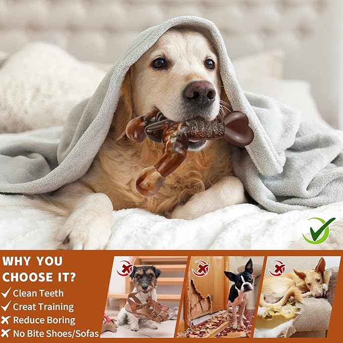 MOXIKIA Dog Chew Toys for Aggressive Chewers Almost Indestructible Dog Toys,Bacon Flavor,Tough Dog Bone Toys for Medium/Large Breed Dogs,Best Chew Toys to Keep Them Busy