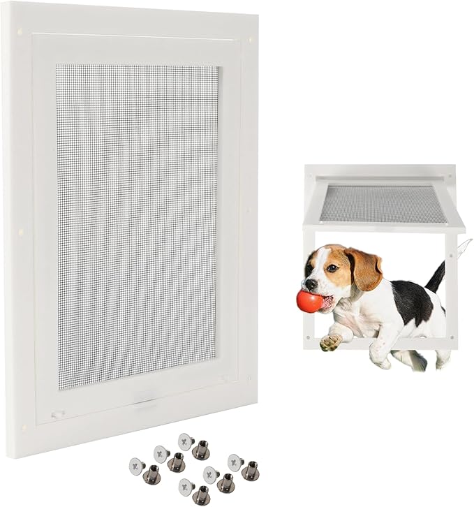TonGass 7.87" x 9.84" Pet Screen Door Flap Compatible with Doggy Fits Dogs & Cats Under 30 Lbs, Small Dog Doors Flaps, Cat Screen Window Door Flap for Exterior Porch Screen and Window Screen - White