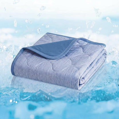 Cozy Bliss Deluxe Leakproof Cooling Blanket for Medium Dogs Q-Max 0.5, Soft & Durable Washable Pet Cooling Mat for Hot Weather, Livingroom, Pet Throw & Couch Protector for Cats, Haze Blue, 30"x40"
