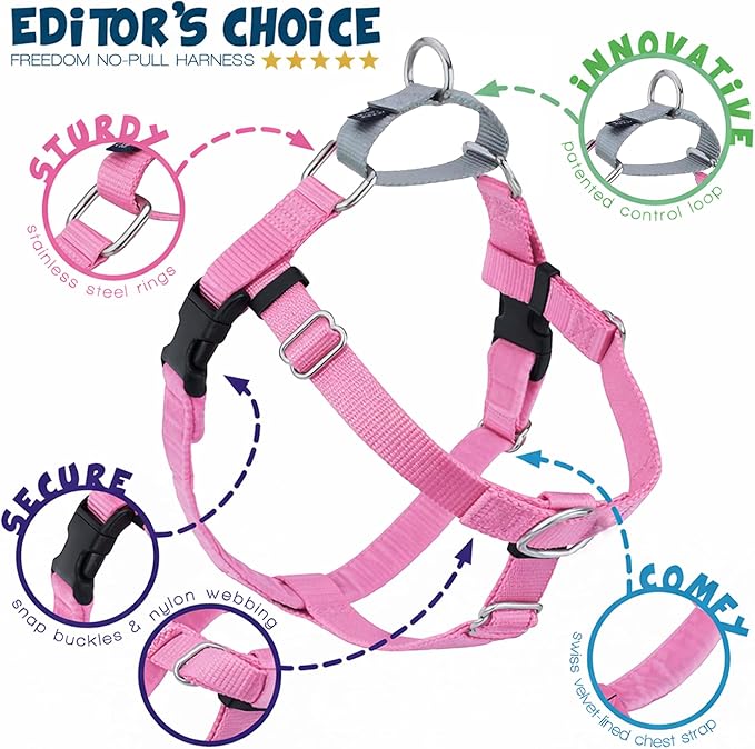 2 Hounds Design Freedom No Pull Dog Harness, Adjustable Harness and Leash Set, Easy Walking & Comfortable Control, Fits Small, Medium & Large Dogs, Solid Colors, Made in USA, 1" MD, Rose