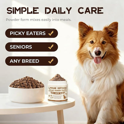 Dog Cancer Supplements, Dog Critical Guard, Defense Immune Support, Mushroom Supplement with Turkey Tail, Reishi, Lion’s Mane & Cordyceps, Immune Support Powder for Wellness & Vitality, Natural Herbal