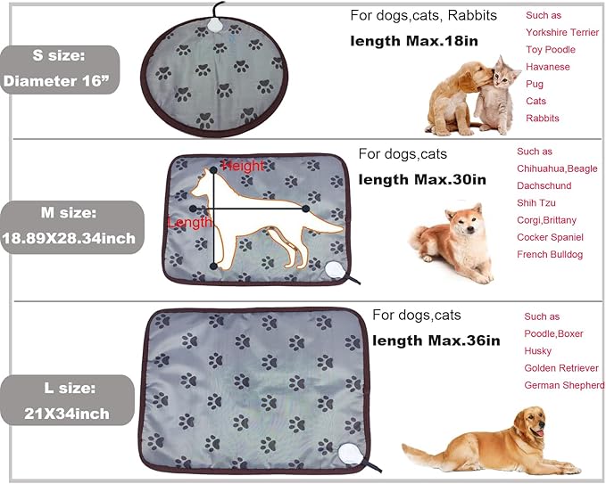 Pet Heating Pad for Small Dogs & Cats - Electric Heated Bed with Timer, Chew Proof, Easy Clean, Round - D16 inch