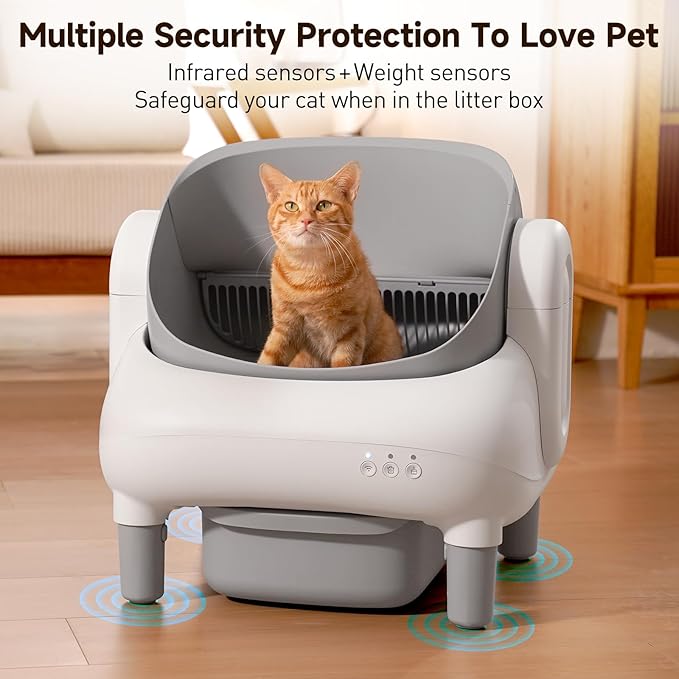 Automatic Cat Litter Box,Self Cleaning Litter Box for Multiple Cats with Open Top Design,App Control, Safety Protection,Ultra-Quiet,Easy Setup,Light Gray