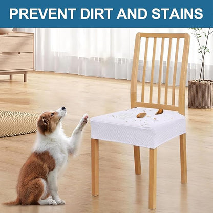 Smiry Waterproof Seat Covers for Dining Room Chairs Set of 4, Stretch Jacquard Removable Washable Chair Seat Slipcovers Protector, No Rear Covers, White