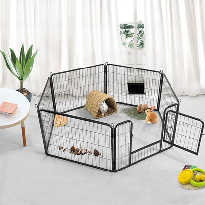 Yaheetech Wide Panel Dog Playpen, 6 Panels 24 inch High Pet Pen with Gate, Portable Indoor Outdoor Fence for Small/Medium Breed Dogs