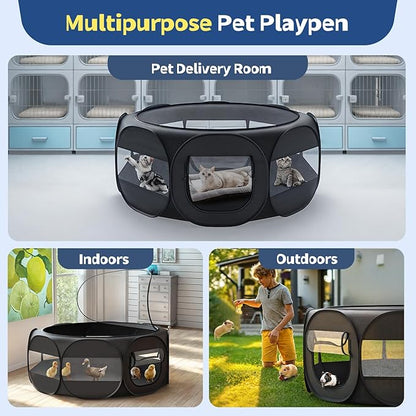 VavoPaw Small Animal Playpen, Chicken Brooder Box with Cover Top, Portable Outdoor Exercise Pet Cage Tent, Waterproof Breathable Pet playpen Indoor for Chick Ktiien Bunny Hamster Guinea Pig, Black