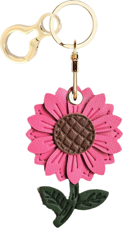 Leather Keychain Holder Case Compatible with AirTag,Cute Protective Cover with Keyring,Anti-Scratch Finder GPS Tracker Case for Wallet Keys,bag,pets,Backpack(Daisy Red)