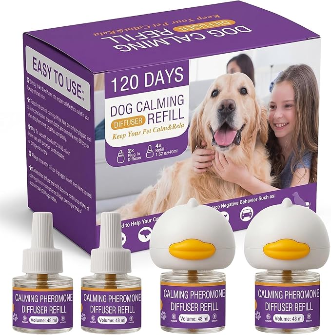 Dog Calming Pheromones Diffuser 6 in 1 Kit Appeasing Pheromone Diffuser to Calm (2 Plug in+4 Pack 48ml Refill) for Anxiety Relief Reduce Aggression Fighting Barking Stress 120 Day Supply