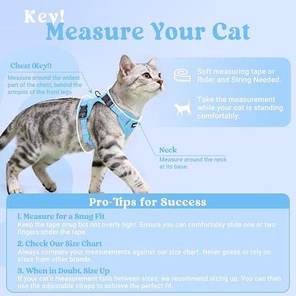rabbitgoo Cat Harness and Leash, Escape Proof Vest with 3 Adjustable Buckles, Soft Comfortable Kitten Harness, Easy to Wear, Reflective for Safe Outdoor Walking, Medium, Sky Blue