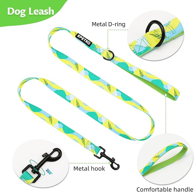 Small Dog Harness and Leash Set of 6, No Pull Soft Lightweight Mesh Puppy Harness， Adjustable Cute Floral Pattern Pet Harness for Small Medium Dogs (Green Leaf, XS)