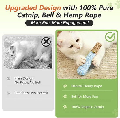 3 Pack Catnip Toys for Cats, Funny Kicker Cat Toys with Dental Rope & Jingle Bell, 100% Organic Catnip Catnip Toys, Bite-Resistant Chew Toy for Kitten Teething, Indoor Cat Toys