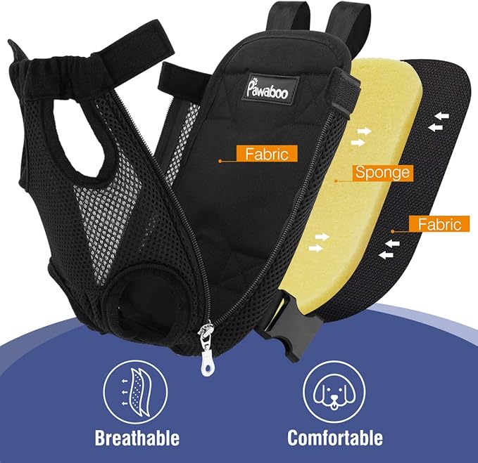 Pawaboo Pet Carrier Backpack, Pet Front Dog Cat Carrier Backpack, Legs Out, Easy-Fit for Traveling Hiking Camping, Travel Bag Backpacks for Small Dogs Cats 5-8lbs, M, Black
