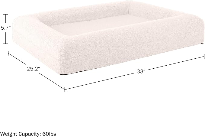 Orthopedic Dog Bed - 33in Medium Dog Bed with Supportive Bolster, Nonslip Bottom, and Removable Washable Cover - Memory Foam Puppy Bed for Medium Dogs - Dog Products by PETMAKER (Cream)