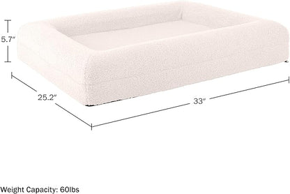 Orthopedic Dog Bed - 33in Medium Dog Bed with Supportive Bolster, Nonslip Bottom, and Removable Washable Cover - Memory Foam Puppy Bed for Medium Dogs - Dog Products by PETMAKER (Cream)
