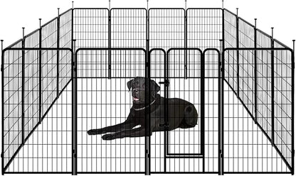 Amazon Basics Dog Playpen, 16 Panels Metal Fence with Door, Foldable for Indoor and Outdoor Use, Suitable for Small to Medium Sized Dogs, 42 Inch Height, Black