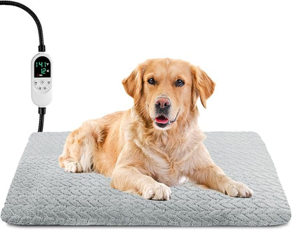 ENJOY PET Pet Heating Pad for Cats Dogs, Heated Dog Bed Indoor Dog Heating Pad with Chew Resistant Steel Cord, 12 Level Timer and Temperature Heated Pet Bed Electric Warming Blanket (28''x18'')