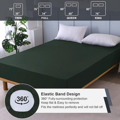 Full Mattress Protector Waterproof, Fitted Sheet Style Breathable Mattress Cover with Deep Pocket Fits Up to 18'', Noiseless Bed Cover for Kids Adults Pets, Machine Washable (Green, 54'' X 76'')
