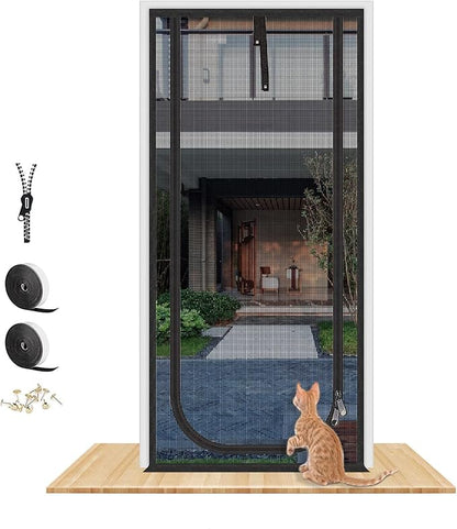 Reinforced Cat Screen Door,Fits Door Opening Size 34''x 81'',Thickened Cat Resistant Mesh Screen Door for Living Room,Kitchen,Bedroom,Cat Proof Screen with Zipper Closure.