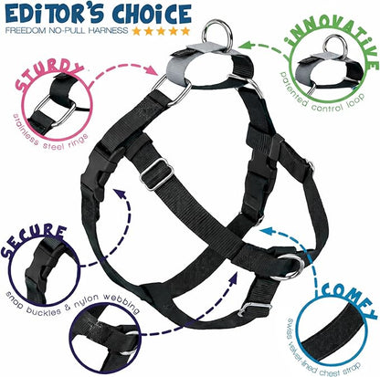 2 Hounds Design Freedom No Pull Dog Harness, Adjustable Harness and Leash Set, Easy Walking & Comfortable Control, Fits Small, Medium & Large Dogs, Solid Colors, Made in USA, 5/8" SM, Black