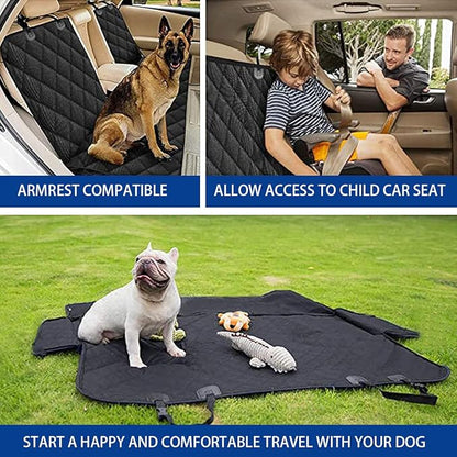 BESULEN Dog Car Seat Cover for Back Seat, Waterproof Dog Bench Seat Pad Compatible for Armrest & Seat Belt, Universal Nonslip Durable Soft Pet Backseat Protector for Cars Trucks & SUVs (Black)