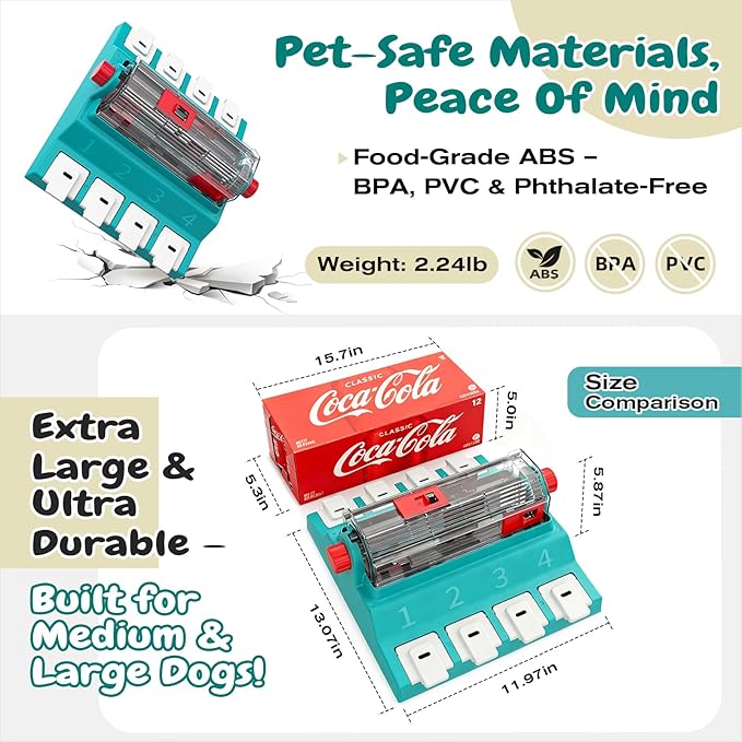KADTC Dog Puzzle Toy, XL Size, 2 Levels of Challenge, Paw-Activated Rolling Treat Dispenser, Slow Feeder & Mental Stimulation for Medium/Large Dogs Enrichment Toys