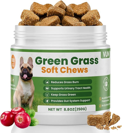 VUN Dog Urine Neutralizer for Lawn – Green Grass Dog Chews to Prevent Yellow Spots & Lawn Burn – Grass Saver Soft Chews with DL-Methionine,Cranberry&Probiotics-100 Soft Chews