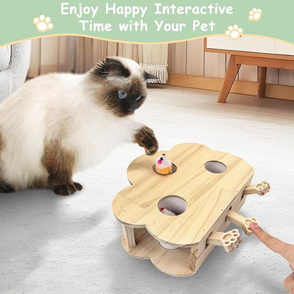 kathson Whack A Mole Cat Toy, Wooden Enrichment for Indoor Cat, Interactive Kitten Puzzle Toy for All Ages Cats Intelligence Training and Exercise (Cloud-Shaped)