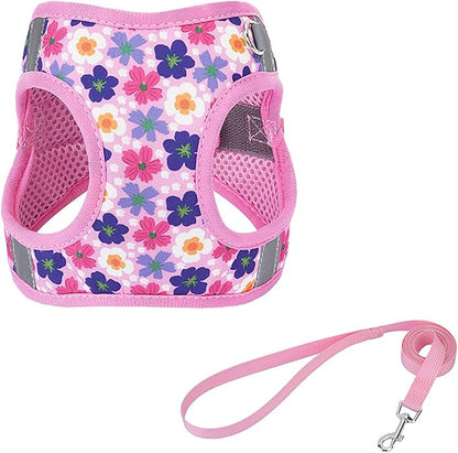Small Dog Harness Cute Pink Flowers Step in Vest Harness Mesh Padded Soft Harness for Small Medium Dogs Cats