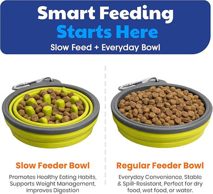 American Kennel Club 2-Pack Collapsible Travel Bowls for Dogs – Gray/Green, Portable Food & Water Bowls