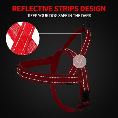 No Pull Dog Harness and Leash Set-Reflective Vest with Handle&5FT Dog Leash with Car Seatbelt Clip,Breathable Mesh&Quick Fit Dog Harness Easy for Medium Large Dogs Training Walking(Red,XL)
