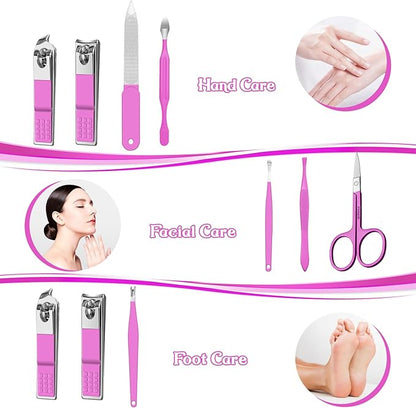 Manicure Set 8 in 1 Nail Clipper Set,RedFlow Nail Clippers,Fingernail & Toenail Clippers,Manicure Tools,Pedicure Tools,Suitable for Travel Manicure Kit,Nail Set Kit with Everything Profe (Purple)