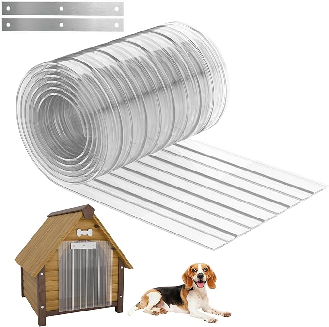 Plastic Vinyl Dog Door Strips with Metal Strips, Cat House Flap for DIY Doggie Door - Doghouse Weather Insulation Flap, 7.5 in x 70 in