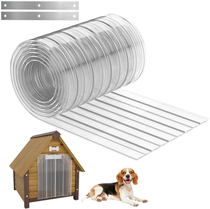 Plastic Vinyl Dog Door Strips with Metal Strips, Cat House Flap for DIY Doggie Door - Doghouse Weather Insulation Flap, 7.5 in x 70 in