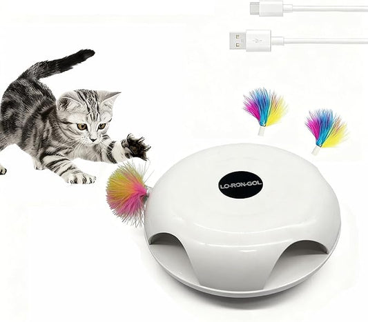 Interactive Whack-a-Mole Cat Toy — Automatic Mushroom Feather Pop-Up Play Toy for Cats, Cognitive Stimulation & Exercise, Durable Pet Entertaining Game (White)