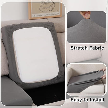 100% Waterproof Couch Cushion Covers, Replacement Sofa Cushion Covers, Stretch Individual Sofa Seat Cushion Slipcovers Furniture Protector for Kids Pets (2-Piece Loveseat Cushion Cover, Grey)