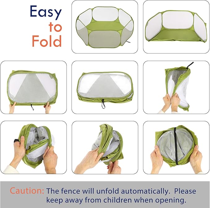 Pawaboo Small Animals Playpen, Waterproof Small Pet Cage Tent with Strong Steel Wire Frame, Portable Outdoor Yard Fence for Chick/Kitten/Puppy/Guinea Pig/Rabbits/Hamster/Chinchillas, Green