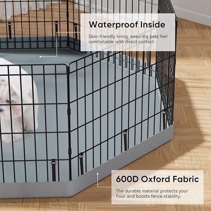 PJYuCien Dog Playpen with Top Cover and Bottom Pad - Metal Foldable Exercise Pen, 8 Panels 30" H x 24" W Indoor Outdoor Pet Fence Puppy Crate Kennel, Gray
