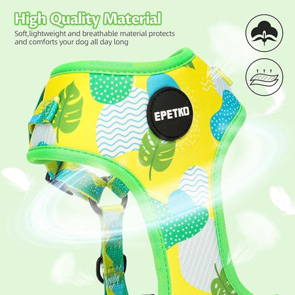 Small Dog Harness and Leash Set of 6, No Pull Soft Lightweight Mesh Puppy Harness， Adjustable Cute Floral Pattern Pet Harness for Small Medium Dogs (Green Leaf, L)