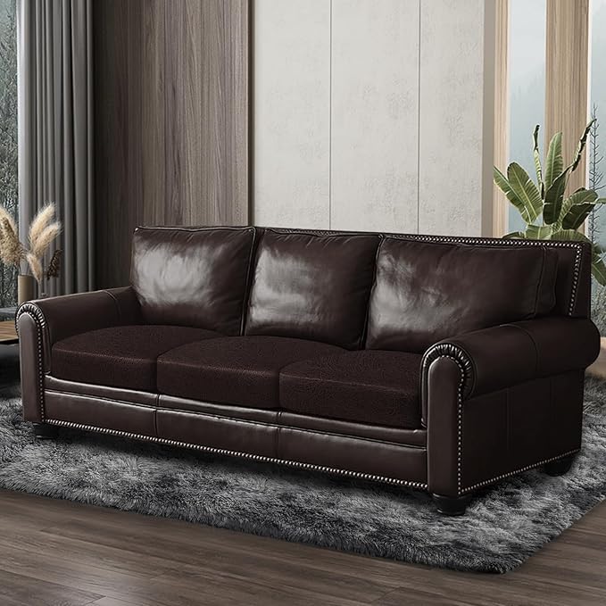 ANARACHON Leather Look Couch Cushion Covers Sofa Seat Slipcovers Sets Couches Furniture Protector for Sectional Armchair Loveseat Pets Kids Stretch Spandex Fabric (3 Cushion Sofa, Chocolate)