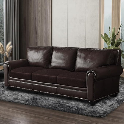 ANARACHON Leather Look Couch Cushion Covers Sofa Seat Slipcovers Sets Couches Furniture Protector for Sectional Armchair Loveseat Pets Kids Stretch Spandex Fabric (3 Cushion Sofa, Chocolate)