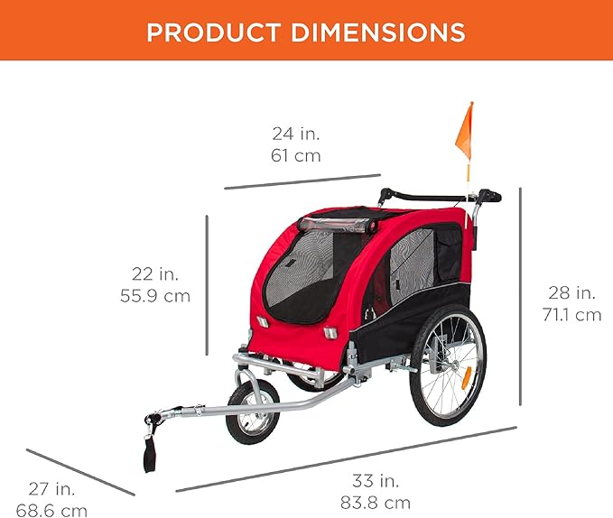 Best Choice Products 2-in-1 Dog Bike Trailer, Pet Stroller Bicycle Carrier w/Hitch, Suspension, Visibility Flag and Reflectors, 66lb Weight Capacity