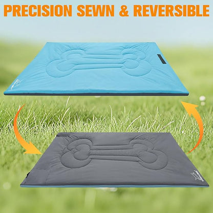 EXPAWLORER Outdoor Dog Bed, Portable Waterproof Reversible Camping Travel Durable Dog Bed, Large Pet Mat Machine Washable Indoor for Medium Large Dogs Puppy Cats Sleeping Outside 35"x51" Blue & Grey