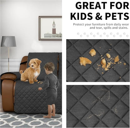Easy-Going Oversized Recliner Sofa Cover, Reversible Couch Cover for 3 Seat Recliner, Split Sofa Cover for Each Seat with Elastic Straps for Kids, Dogs, Pets (3 Seater, Dark Gray/Dark Gray)