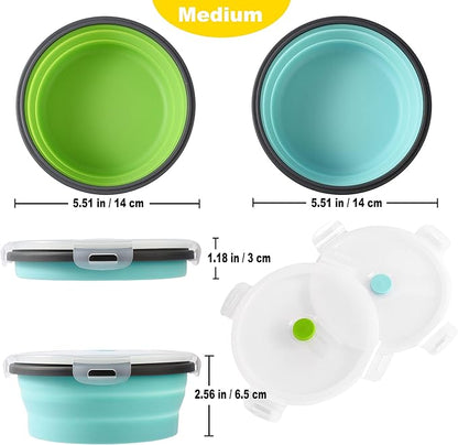 2 Pack Collapsible Silicone Travel Dog Bowls with Lids - Portable Pet Feeders, 17 oz 500ml