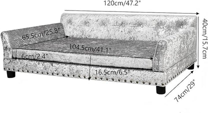 BingoPaw Large Dog Sofa Couch: Luxury Extra Large Pet Couch Made by Deluxe Tufted Velvet - European Court Style Doggy Chaise Daybed with Attached Cushion for Giant Breed Dogs up to 120lbs