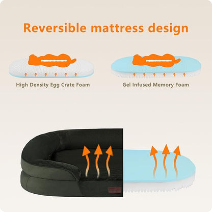 Dwanton Orthopedic Dog Bed for Medium Dogs with Gel Memory Foam, Waterproof Dog Sofa, Washable Pet Bed with Four Sided Bolster Cushion, Removable Cover & Non-Slip Bottom, 36", Green