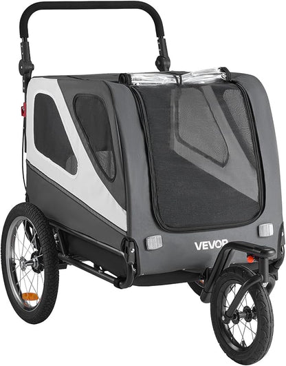VEVOR Dog Bike Trailer, Supports up to 66/88/100 lbs, 2-in-1 Pet Stroller Cart Bicycle Carrier, Easy Folding Cart Frame with Quick Release Wheels, Universal Bicycle Coupler, Reflectors, Flag